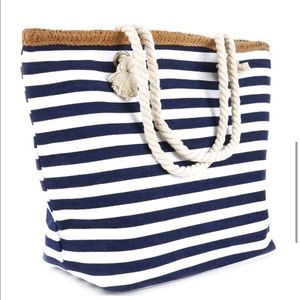 NAVY & WHITE STRIPE NAUTICAL BEACH BAG